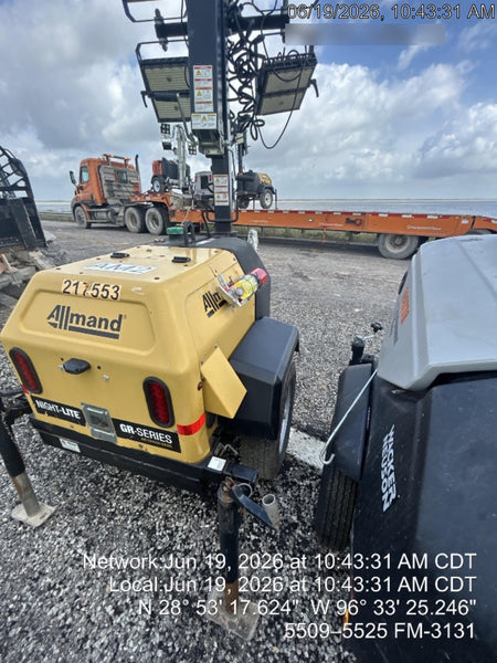 2022 Allmand NLV3GR (4) LED Light Fixture 350W, 23' Vertical Mast, 3kW Prime, Towable, Deep Sea L401, Leveling Jacks, Yanmar T4F 5.8hp