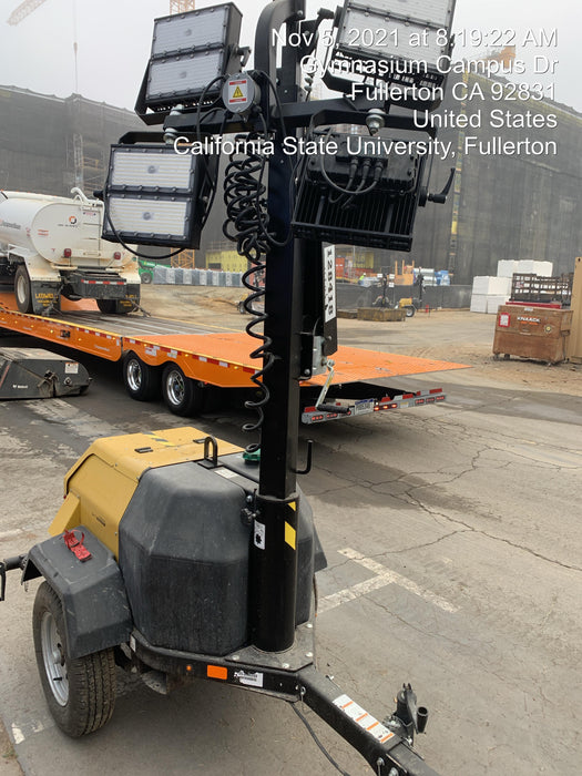 2021 Allmand NLV3GR (4) LED Light Fixture 350W, 23' Vertical Mast, 3kW Prime, Towable, Deep Sea L401, Leveling Jacks, Yanmar T4F 5.8hp