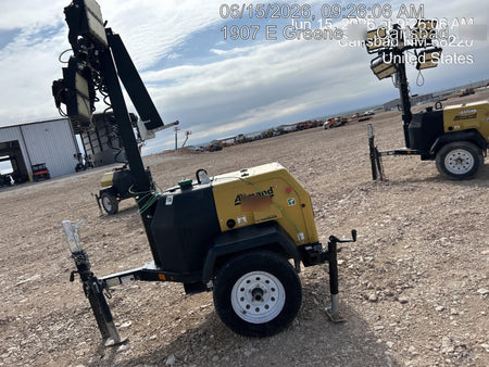 Allmand NLV3GR (4) LED Light Fixture 350W, 23' Vertical Mast, 3kW Prime, Towable, Deep Sea L401, Leveling Jacks, Yanmar T4F 5.8hp