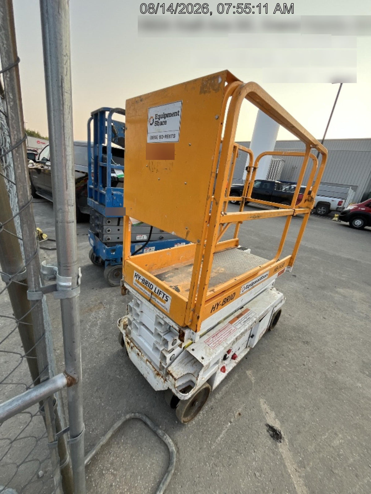 Custom Equipment HB-1430 <ul>
 <li>Hy-Brid Scissor Lift</li>
  <li>Platform capacity up to 670 lbs.</li>
  <li>Working height up to 20 ft</li>
  <li>Weighs under 1,700 lbs.</li>
  <li>Non-marking wheels </li>
</ul>