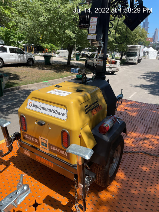 2022 Allmand NLV3GR (4) LED Light Fixture 350W, 23' Vertical Mast, 3kW Prime, Towable, Deep Sea L401, Leveling Jacks, Yanmar T4F 5.8hp