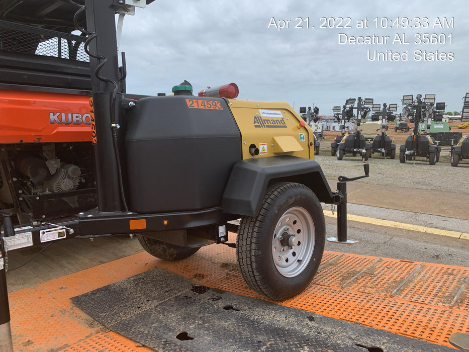 2022 Allmand NLV3GR (4) LED Light Fixture 350W, 23' Vertical Mast, 3kW Prime, Towable, Deep Sea L401, Leveling Jacks, Yanmar T4F 5.8hp