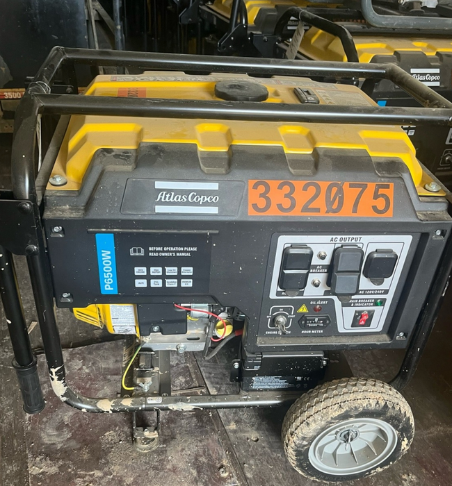 2023 Atlas Copco P6500W 5.5kW, AC390FD Gasoline Engine, Wheel & Handle Kit, (2) 120V Duplex 15A + (1) 120/240V 30A Twist Lock