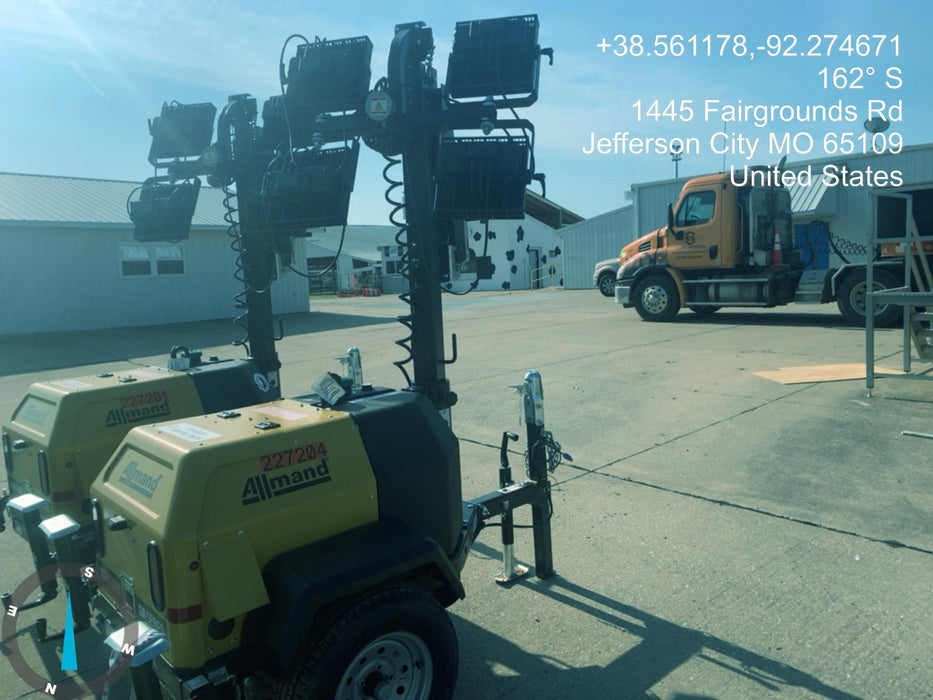 2022 Allmand NLV3GR (4) LED Light Fixture 350W, 23' Vertical Mast, 3kW Prime, Towable, Deep Sea L401, Leveling Jacks, Yanmar T4F 5.8hp