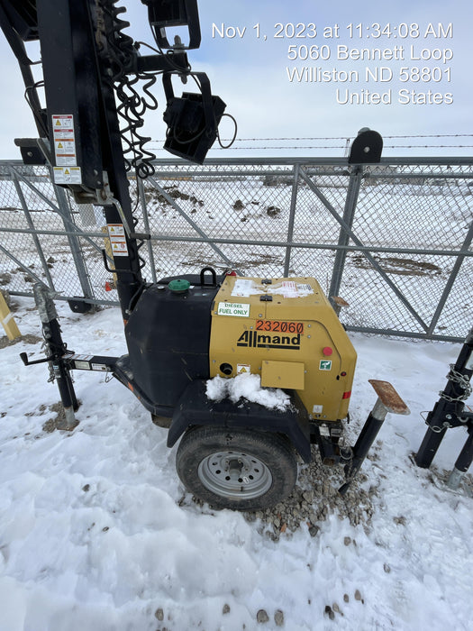 2022 Allmand NLV3GR (4) LED Light Fixture 350W, 23' Vertical Mast, 3kW Prime, Towable, Deep Sea L401, Leveling Jacks, Yanmar T4F 5.8hp