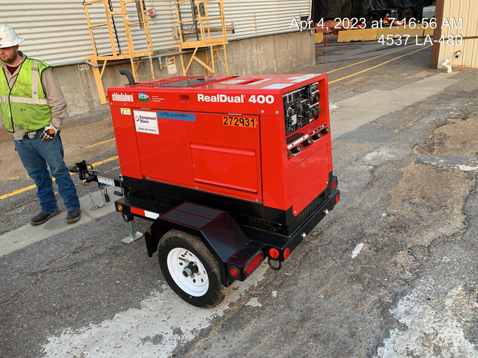 2022 Shindaiwa DGW400MDL Kubota D902 Engine, 23 HP, Dual Op Welder, Wire, Arc, Droop Stick, Tig, and CC Stick Functionality, Simulphase, 3 Phase and 1 Phase Gen Output, Single Axle NB Trlr, Slr Trckl Chrg 12V 12W, Fire Ext
