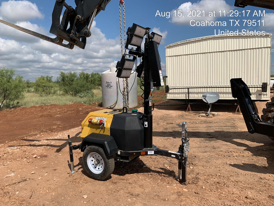 2021 Allmand NLV3GR (4) LED Light Fixture 350W, 23' Vertical Mast, 3kW Prime, Towable, Deep Sea L401, Leveling Jacks, Yanmar T4F 5.8hp