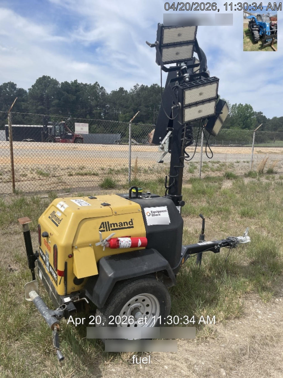 2022 Allmand NLV3GR (4) LED Light Fixture 350W, 23' Vertical Mast, 3kW Prime, Towable, Deep Sea L401, Leveling Jacks, Yanmar T4F 5.8hp
