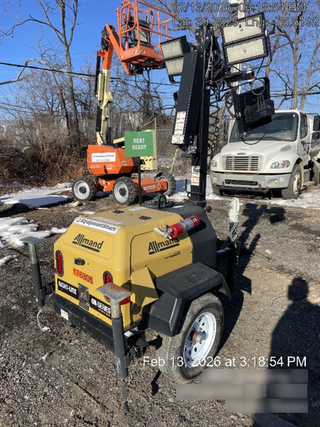 Allmand NLV3GR (4) LED Light Fixture 350W, 23' Vertical Mast, 3kW Prime, Towable, Deep Sea L401, Leveling Jacks, Yanmar T4F 5.8hp