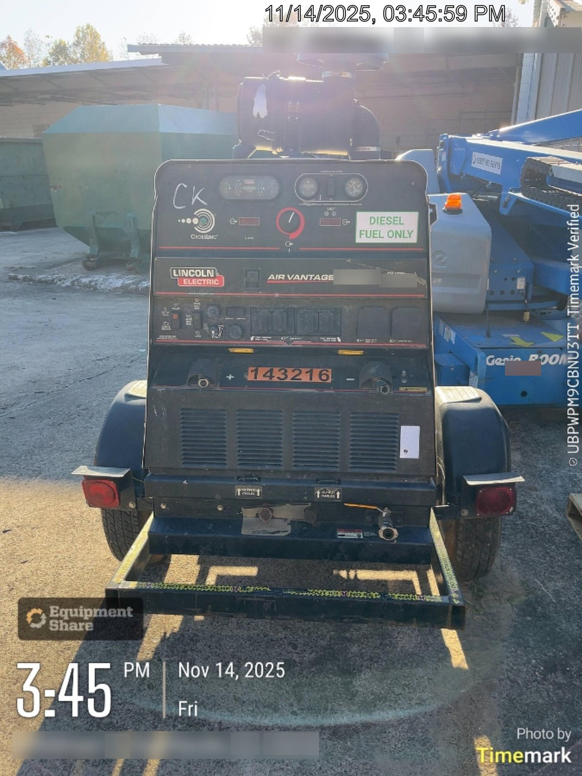 2021 Lincoln Electric Air Vantage 566 Air Vantage 566X Ready Pak 3 (includes trailer, cable rack, fender light kit); no telematics