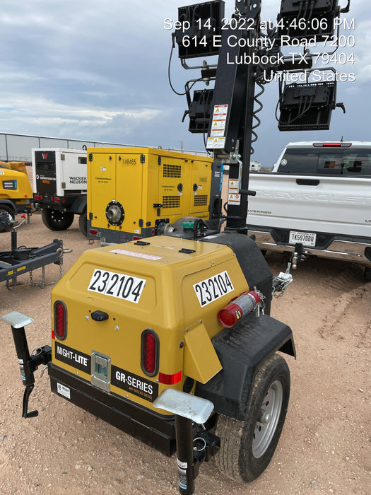 2022 Allmand NLV3GR (4) LED Light Fixture 350W, 23' Vertical Mast, 3kW Prime, Towable, Deep Sea L401, Leveling Jacks, Yanmar T4F 5.8hp