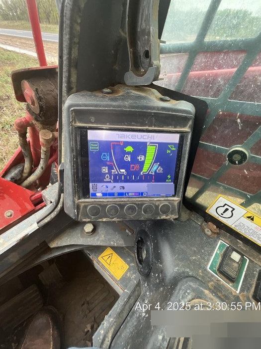 2019 Takeuchi TL12V2C ROPS/FOPS Cab, Heat/AC, Defroster, Rubber Tracks, Back-up Alarm, Front & Rear Working Lights, Auxiliary Hydraulics, Two-Speed Travel, Electronic Monitoring System, Hydraulic Universal Quick Hitch w/80" HD Smooth Dirt Bucket with Bolt-on Edge, 24.0 cu ft. Capacity