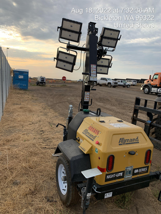 2021 Allmand NLV3GR (4) LED Light Fixture 350W, 23' Vertical Mast, 3kW Prime, Towable, Deep Sea L401, Leveling Jacks, Yanmar T4F 5.8hp