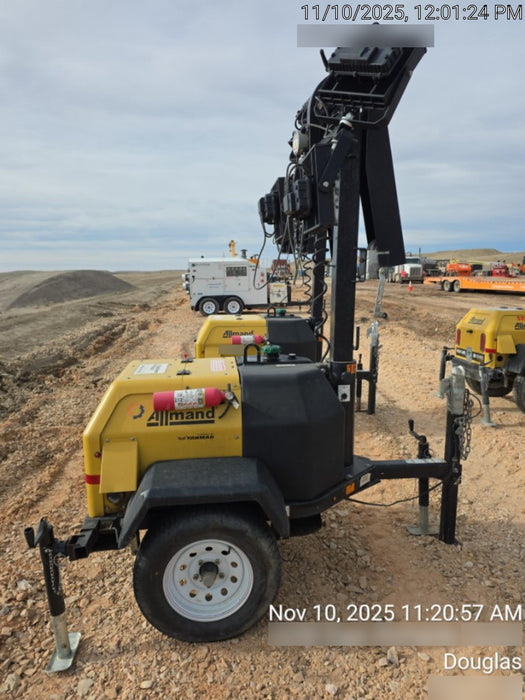 2021 Allmand NLV3GR (4) LED Light Fixture 350W, 23' Vertical Mast, 3kW Prime, Towable, Deep Sea L401, Leveling Jacks, Yanmar T4F 5.8hp