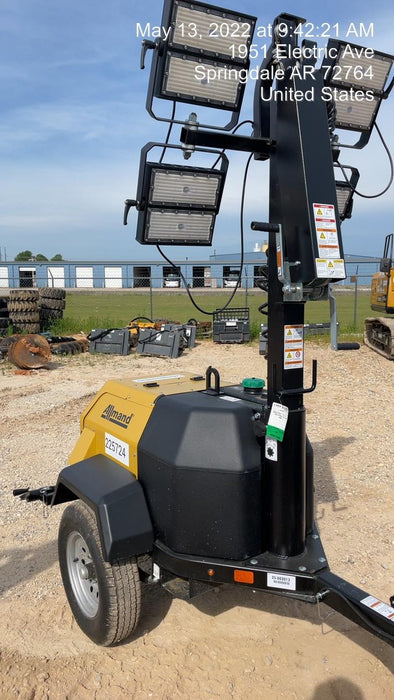 2022 Allmand NLV3GR (4) LED Light Fixture 350W, 23' Vertical Mast, 3kW Prime, Towable, Deep Sea L401, Leveling Jacks, Yanmar T4F 5.8hp