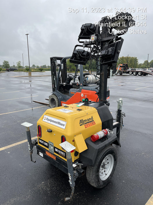 2022 Allmand NLV3GR (4) LED Light Fixture 350W, 23' Vertical Mast, 3kW Prime, Towable, Deep Sea L401, Leveling Jacks, Yanmar T4F 5.8hp