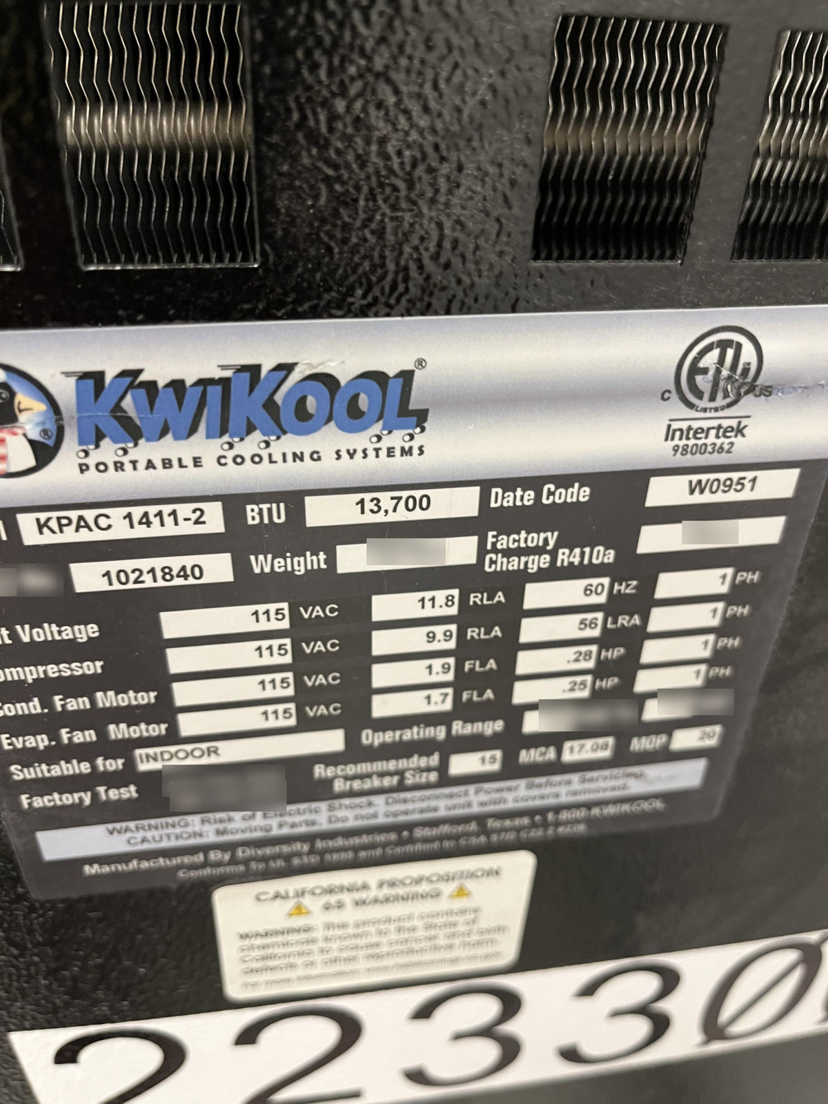 2022 KWIKOOL KPAC1411-2