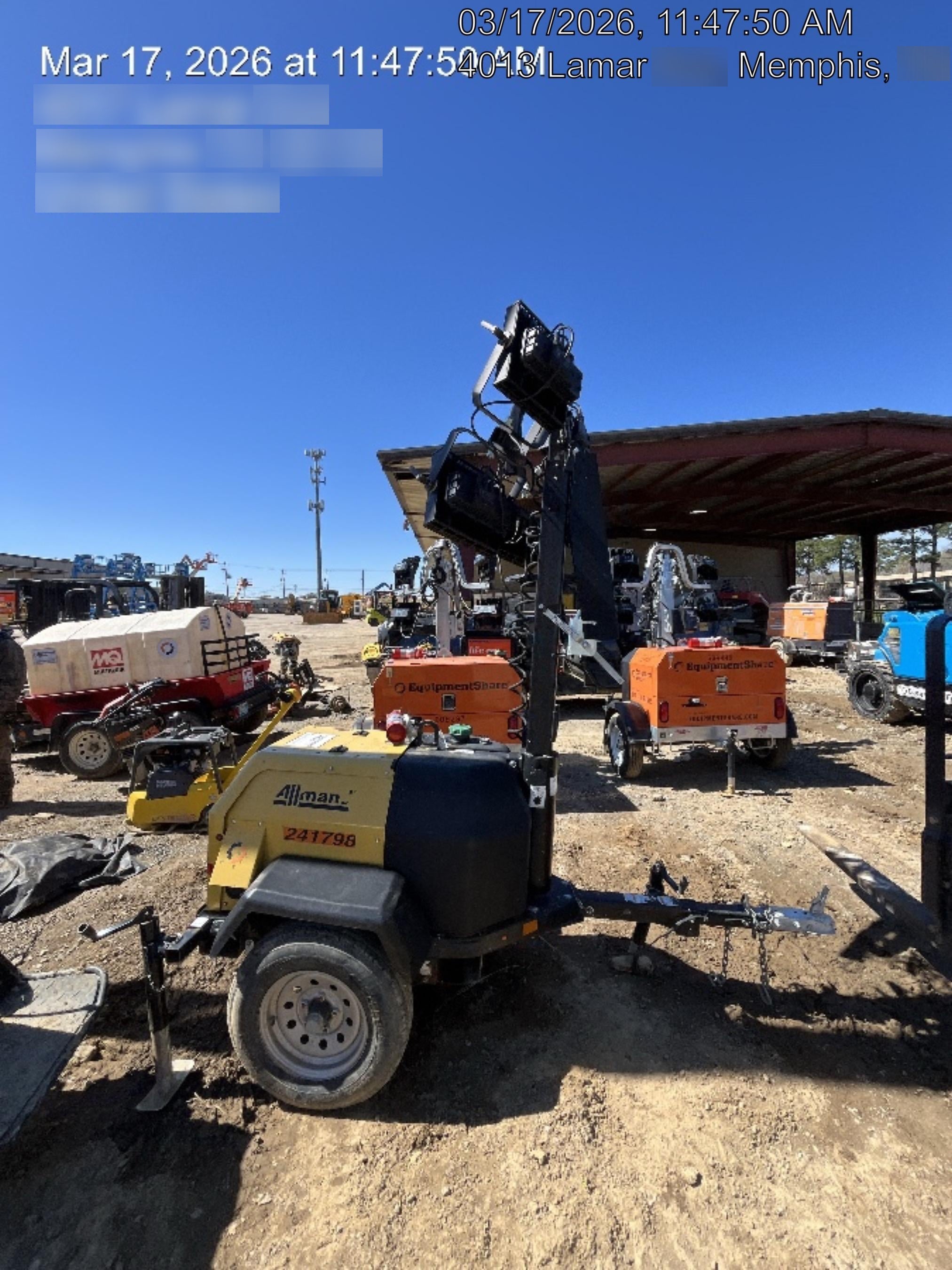 2022 Allmand NLV3GR (4) LED Light Fixture 350W, 23' Vertical Mast, 3kW Prime, Towable, Deep Sea L401, Leveling Jacks, Yanmar T4F 5.8hp