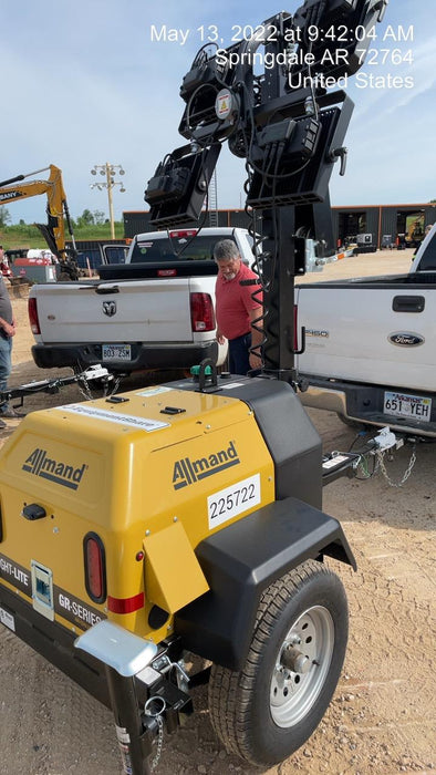 2022 Allmand NLV3GR (4) LED Light Fixture 350W, 23' Vertical Mast, 3kW Prime, Towable, Deep Sea L401, Leveling Jacks, Yanmar T4F 5.8hp