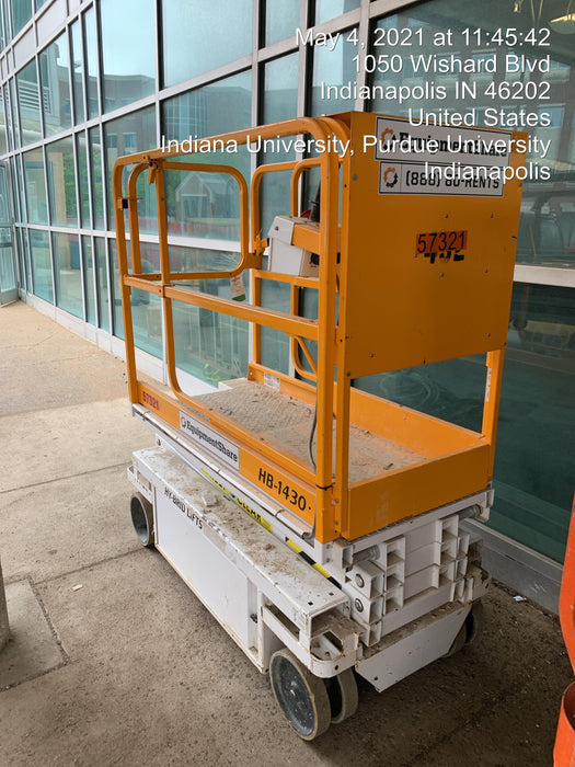 Custom Equipment HB-1430 <ul>
 <li>Hy-Brid Scissor Lift</li>
  <li>Platform capacity up to 670 lbs.</li>
  <li>Working height up to 20 ft</li>
  <li>Weighs under 1,700 lbs.</li>
  <li>Non-marking wheels </li>
</ul>