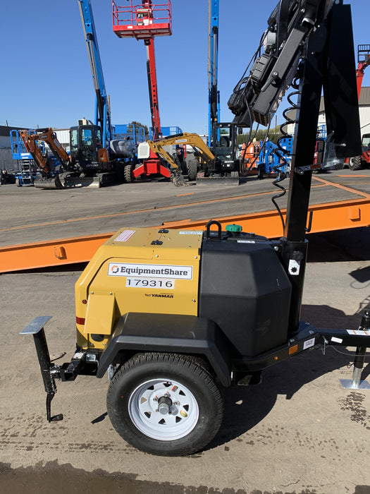 Allmand NLV3GR (4) LED Light Fixture 350W, 23' Vertical Mast, 3kW Prime, Towable, Deep Sea L401, Leveling Jacks, Yanmar T4F 5.8hp