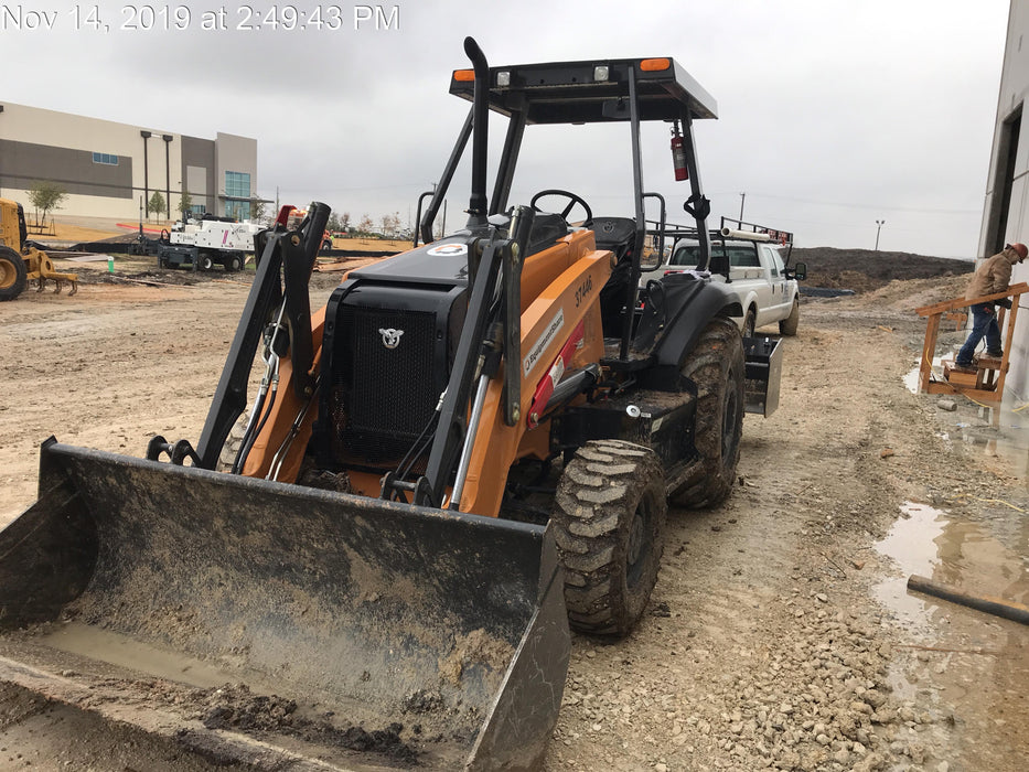 2019 Case 570N EP Canopy, 4WD, GP Front Bucket, Dual Tilt Cylinder, 84" Box Blade w/ Scarifier, Wheel Weights, Beacon
