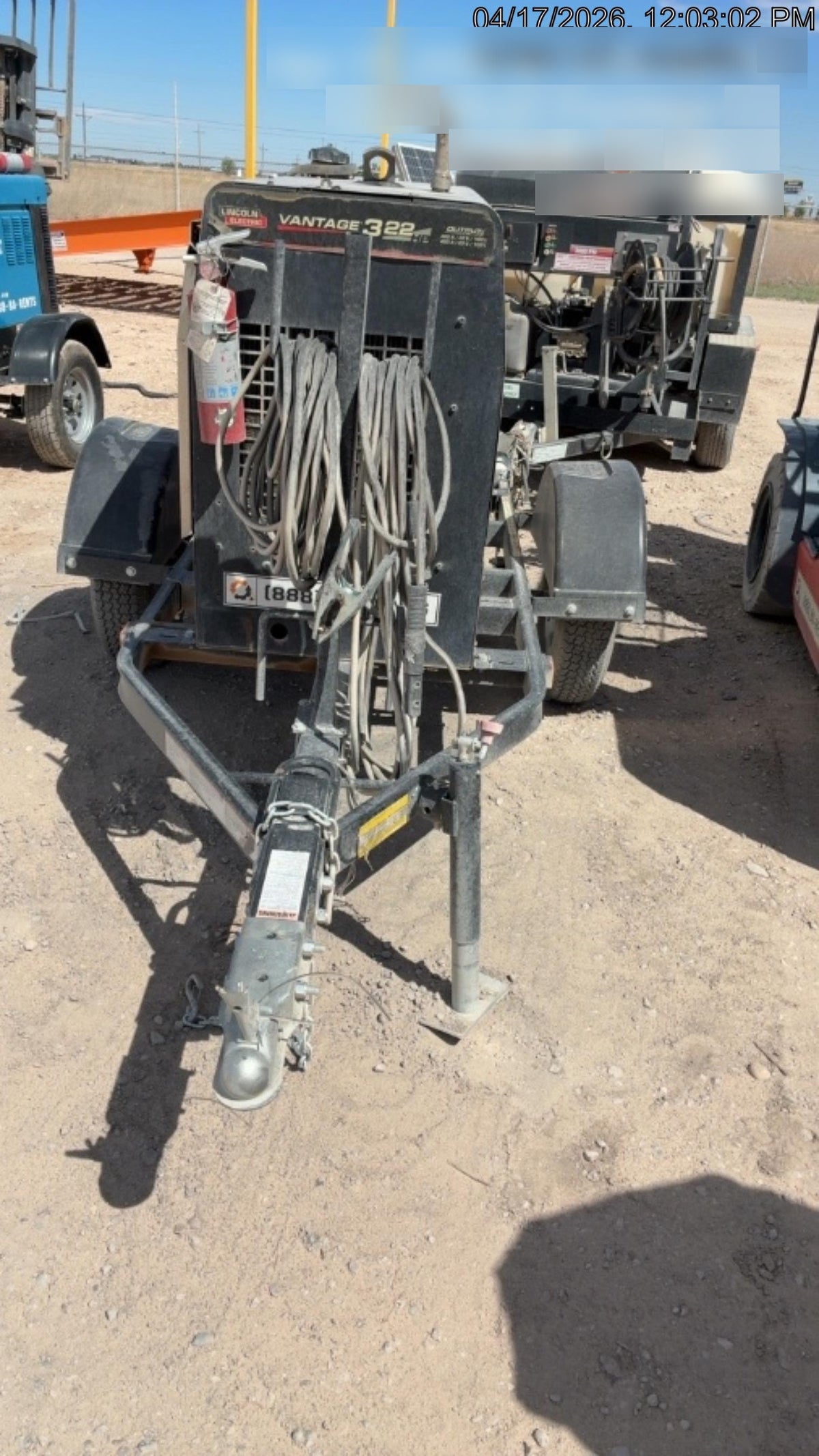 2019 Lincoln Electric Vantage 322 Welder Ready-Pak 3, Two wheel trailer, Fender and Light kit, Cable Rack