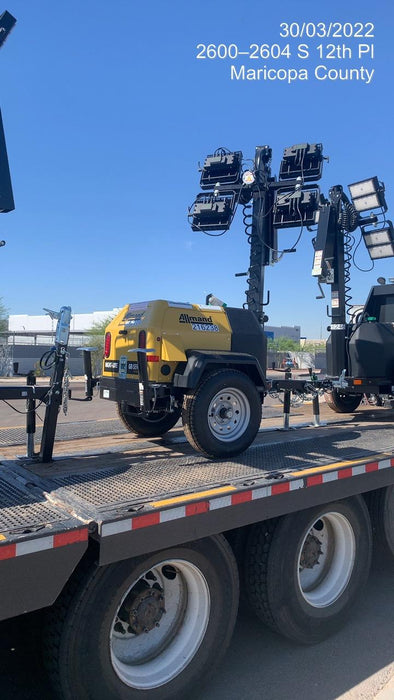 2022 Allmand NLV3GR (4) LED Light Fixture 350W, 23' Vertical Mast, 3kW Prime, Towable, Deep Sea L401, Leveling Jacks, Yanmar T4F 5.8hp