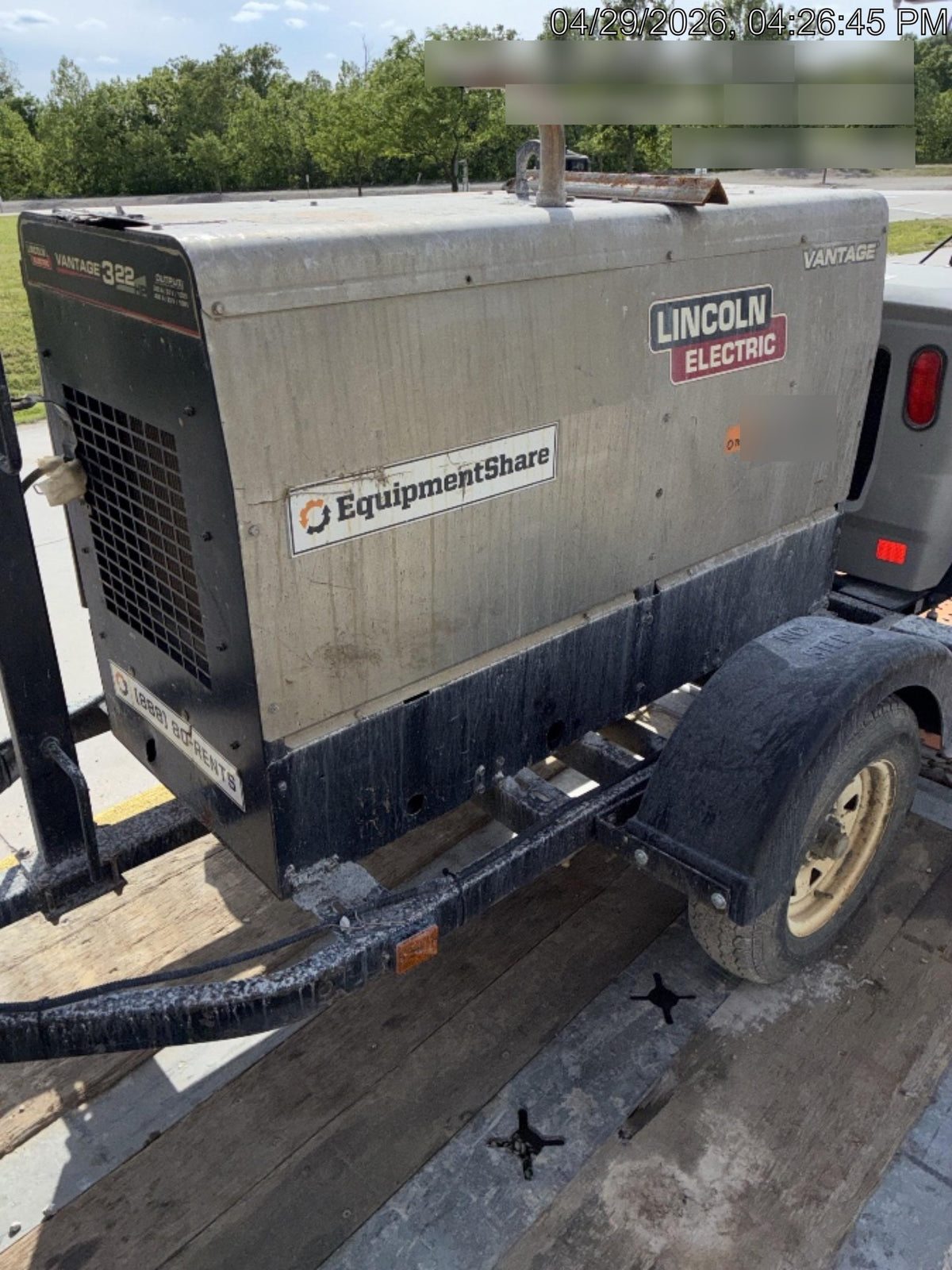 2019 Lincoln Electric Vantage 322 Ready-Pak 3, Two Wheel Trailer, Fender and Light Kit, Cable Rack