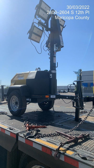 2022 Allmand NLV3GR (4) LED Light Fixture 350W, 23' Vertical Mast, 3kW Prime, Towable, Deep Sea L401, Leveling Jacks, Yanmar T4F 5.8hp