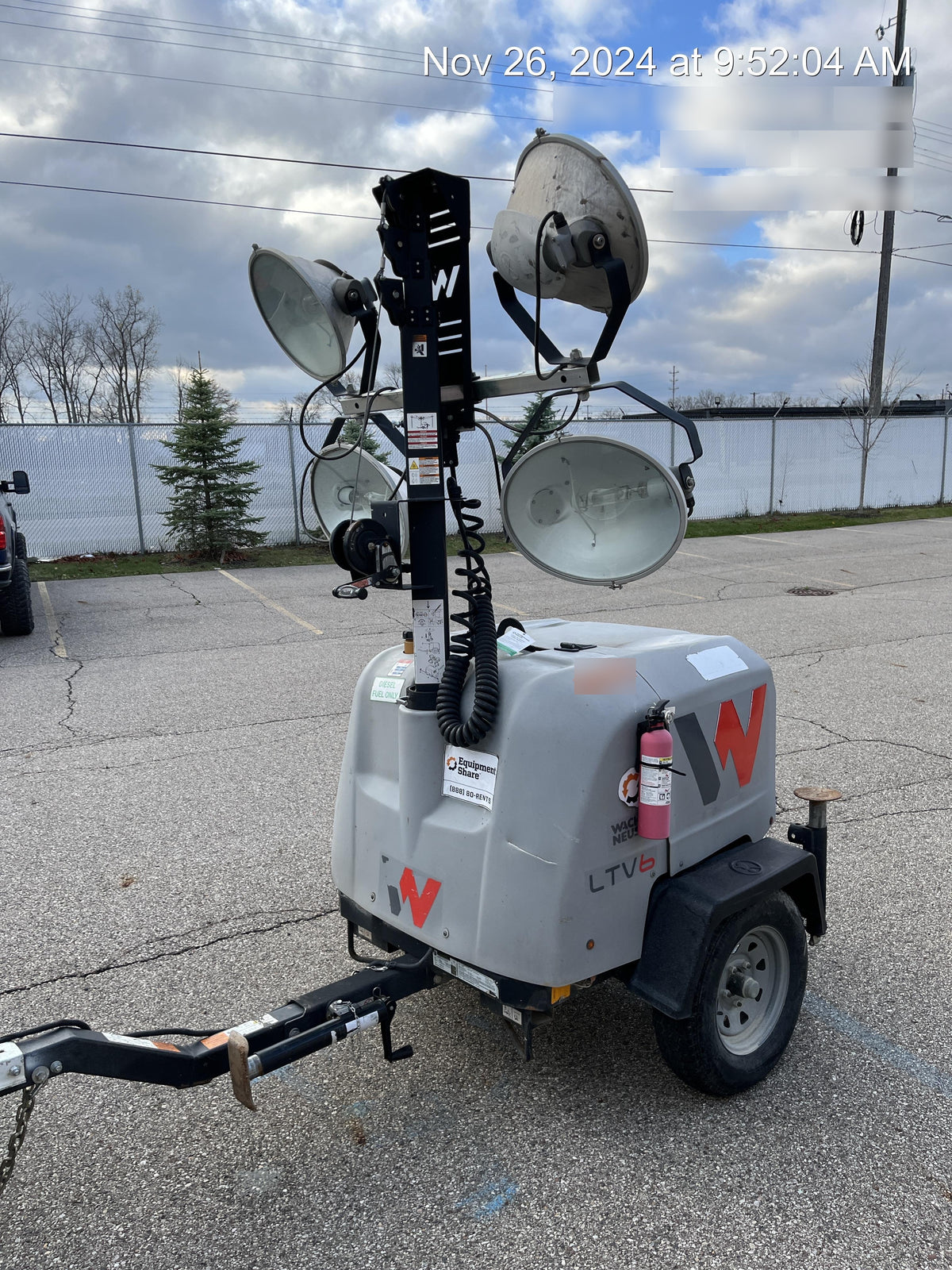 2019 Wacker Neuson LTV6L-MH Wacker Neuson LTV6L Mobile Light Tower w/Fuel Level Sensor Installed