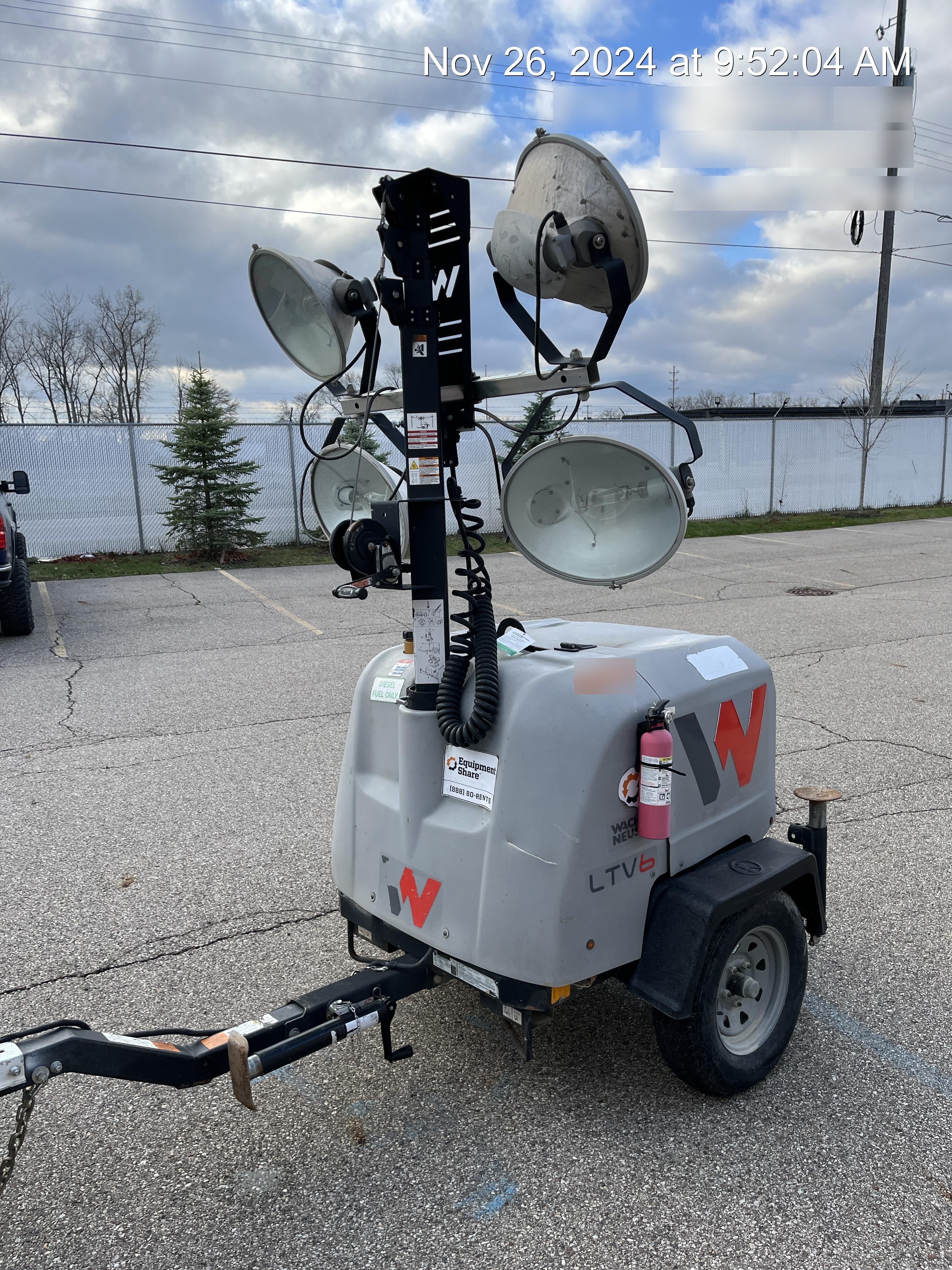 2019 Wacker Neuson LTV6L-MH Wacker Neuson LTV6L Mobile Light Tower w/Fuel Level Sensor Installed