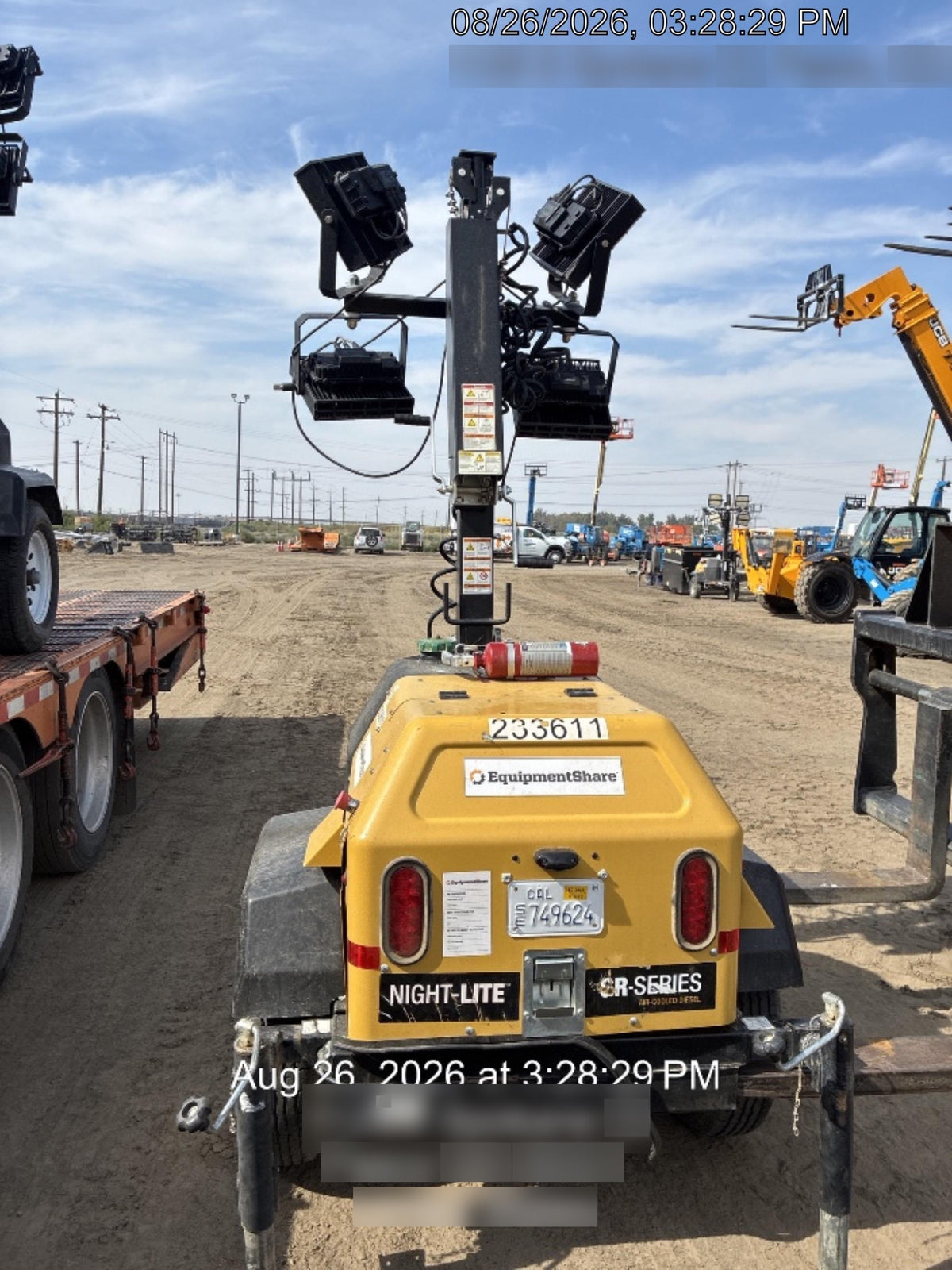 2022 Allmand NLV3GR (4) LED Light Fixture 350W, 23' Vertical Mast, 3kW Prime, Towable, Deep Sea L401, Leveling Jacks, Yanmar T4F 5.8hp