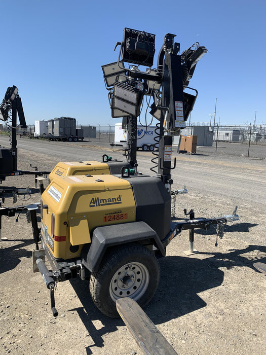 Allmand NLV3GR (4) LED Light Fixture 350W, 23' Vertical Mast, 3kW Prime, Towable, Deep Sea L401, Leveling Jacks, Yanmar T4F 5.8hp