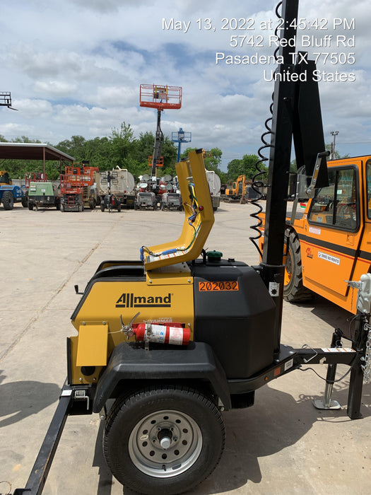 2022 Allmand NLV3GR (4) LED Light Fixture 350W, 23' Vertical Mast, 3kW Prime, Towable, Deep Sea L401, Leveling Jacks, Yanmar T4F 5.8hp