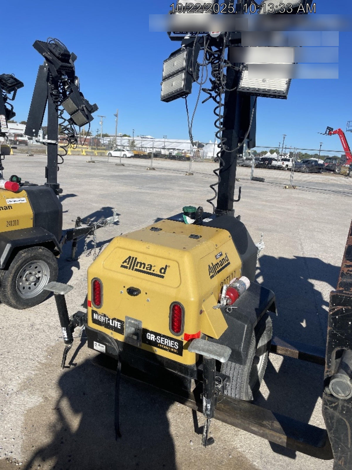 2022 Allmand NLV3GR (4) LED Light Fixture 350W, 23' Vertical Mast, 3kW Prime, Towable, Deep Sea L401, Leveling Jacks, Yanmar T4F 5.8hp