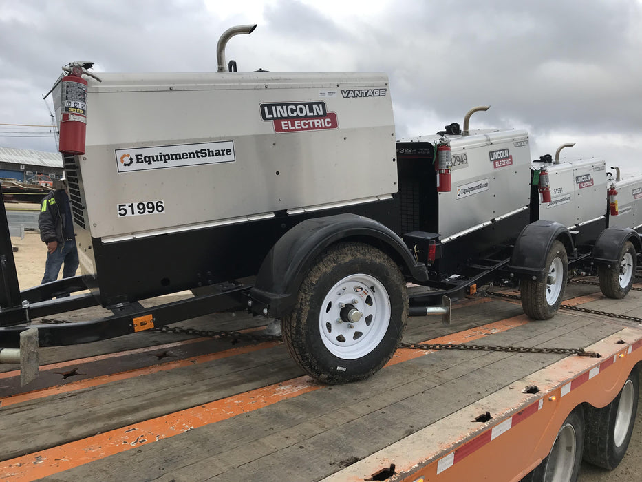 2019 Lincoln Electric Vantage 322 Welder Ready-Pak 3, Two wheel trailer, Fender and Light kit, Cable Rack