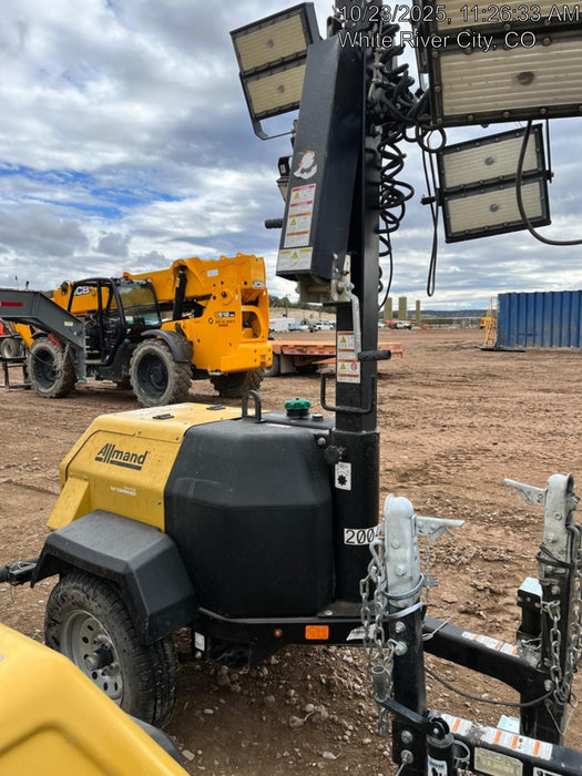 2022 Allmand NLV3GR (4) LED Light Fixture 350W, 23' Vertical Mast, 3kW Prime, Towable, Deep Sea L401, Leveling Jacks, Yanmar T4F 5.8hp