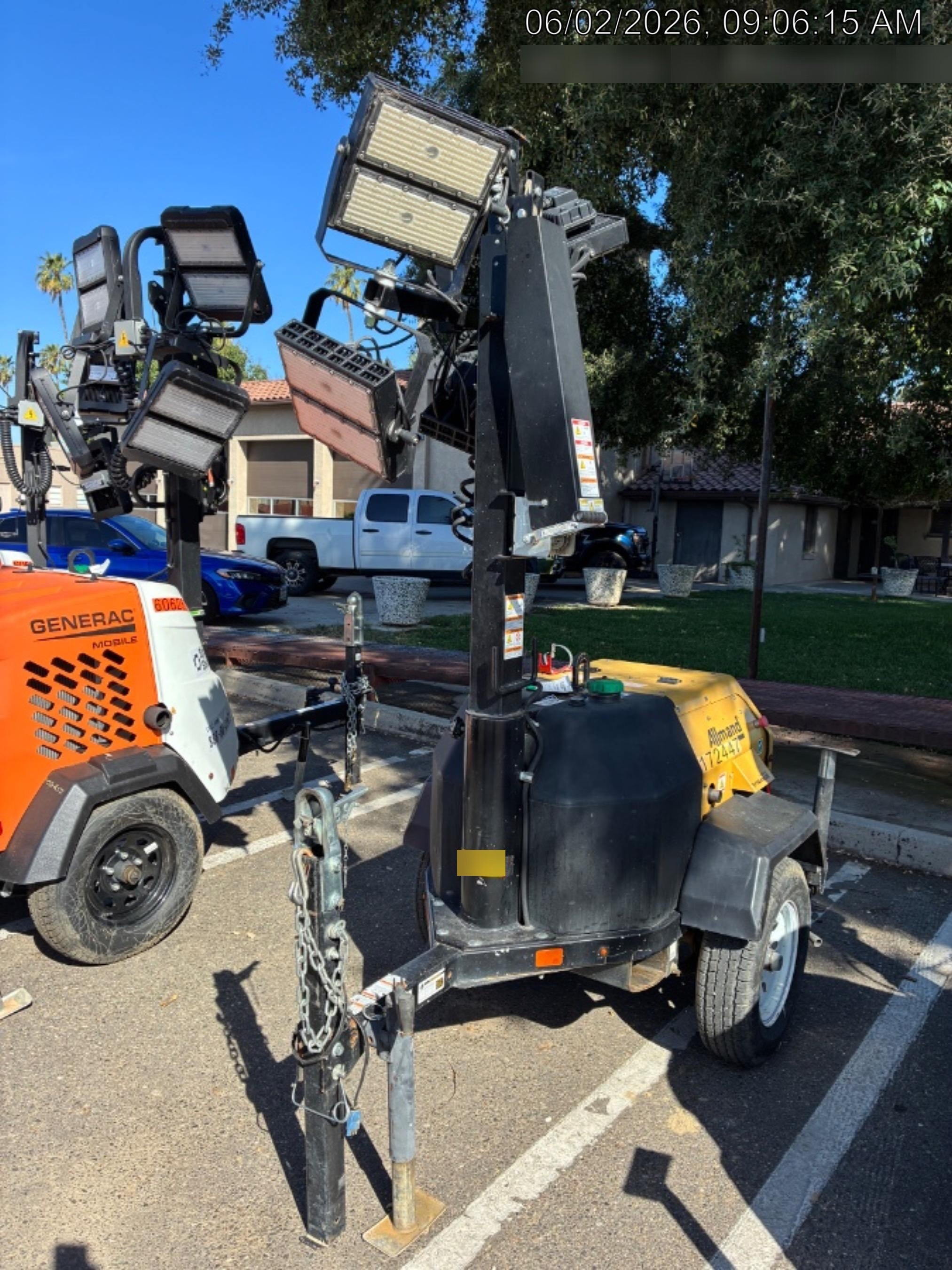 2021 Allmand NLV3GR (4) LED Light Fixture 350W, 23' Vertical Mast, 3kW Prime, Towable, Deep Sea L401, Leveling Jacks, Yanmar T4F 5.8hp
