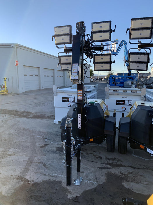 Allmand NLV3GR (4) LED Light Fixture 350W, 23' Vertical Mast, 3kW Prime, Towable, Deep Sea L401, Leveling Jacks, Yanmar T4F 5.8hp