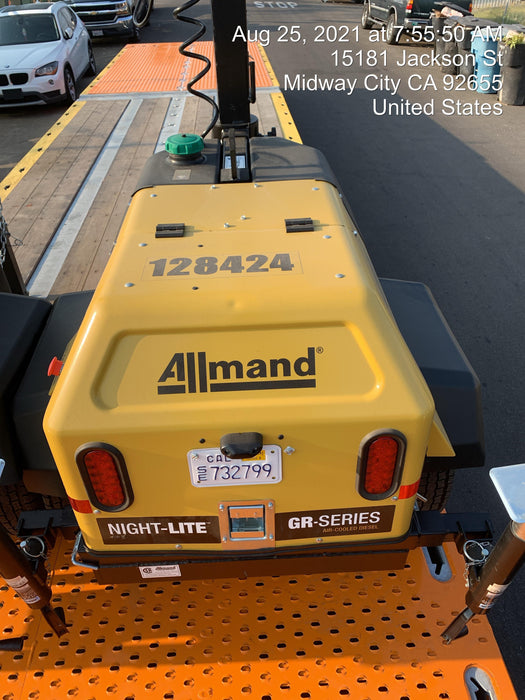 2021 Allmand NLV3GR (4) LED Light Fixture 350W, 23' Vertical Mast, 3kW Prime, Towable, Deep Sea L401, Leveling Jacks, Yanmar T4F 5.8hp