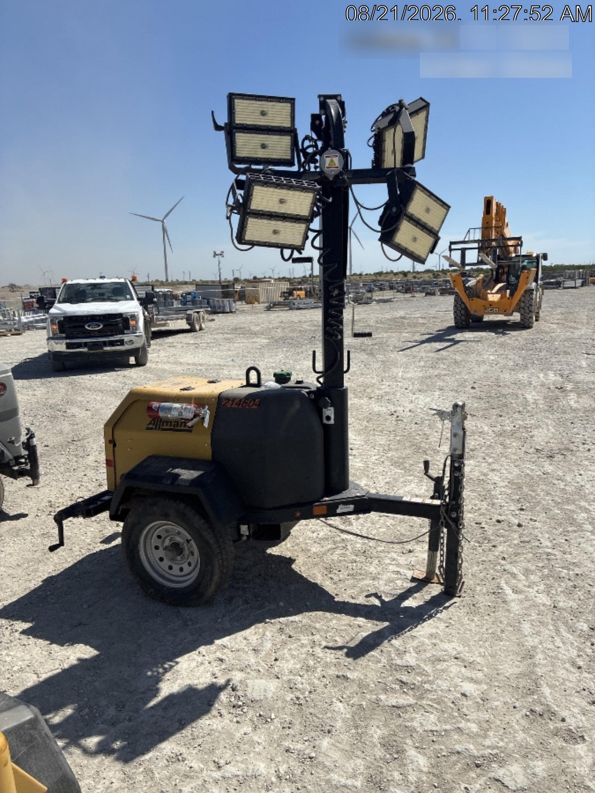2022 Allmand NLV3GR (4) LED Light Fixture 350W, 23' Vertical Mast, 3kW Prime, Towable, Deep Sea L401, Leveling Jacks, Yanmar T4F 5.8hp
