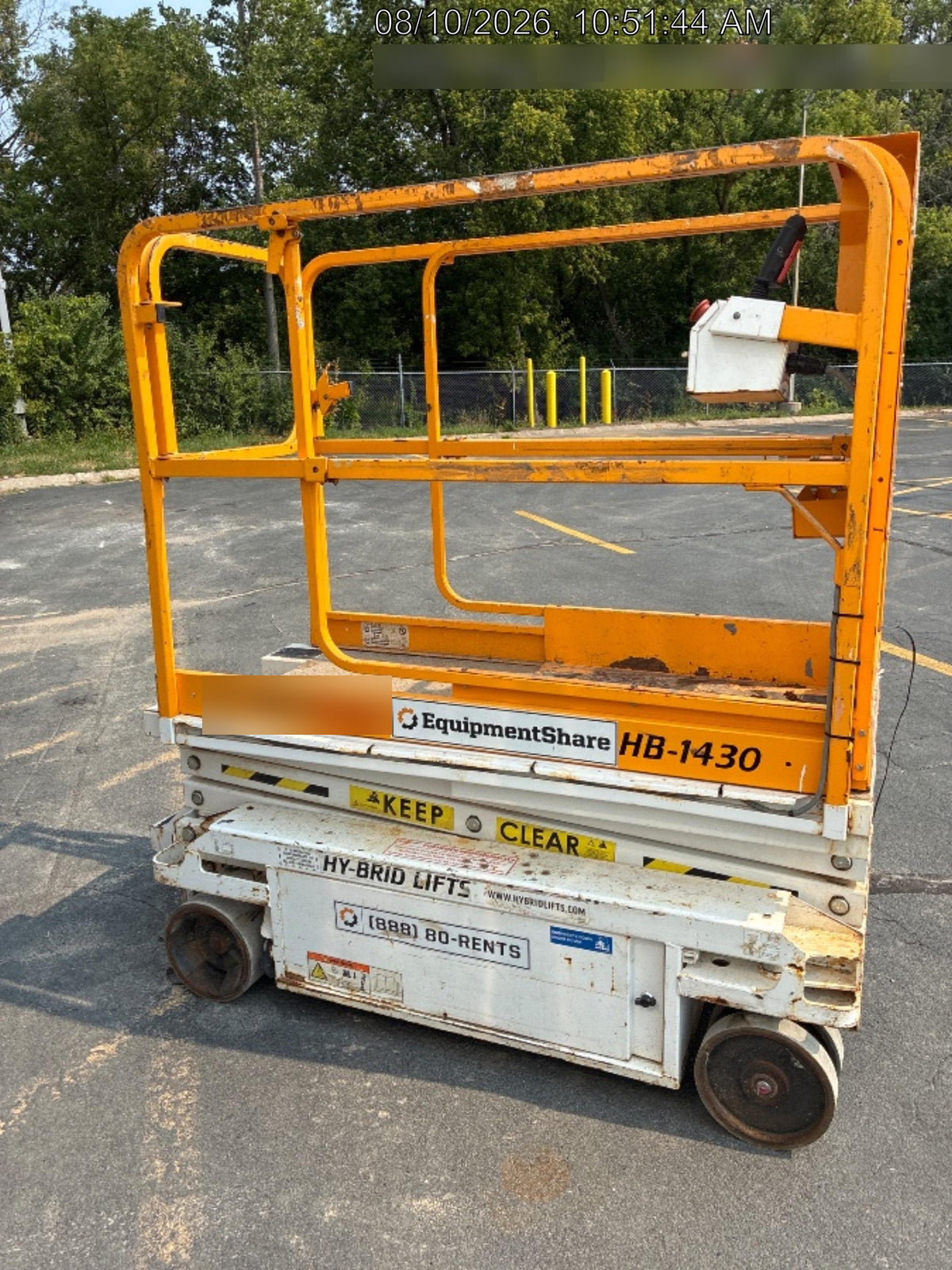 Custom Equipment HB-1430 <ul>
 <li>Hy-Brid Scissor Lift</li>
  <li>Platform capacity up to 670 lbs.</li>
  <li>Working height up to 20 ft</li>
  <li>Weighs under 1,700 lbs.</li>
  <li>Non-marking wheels </li>
</ul>