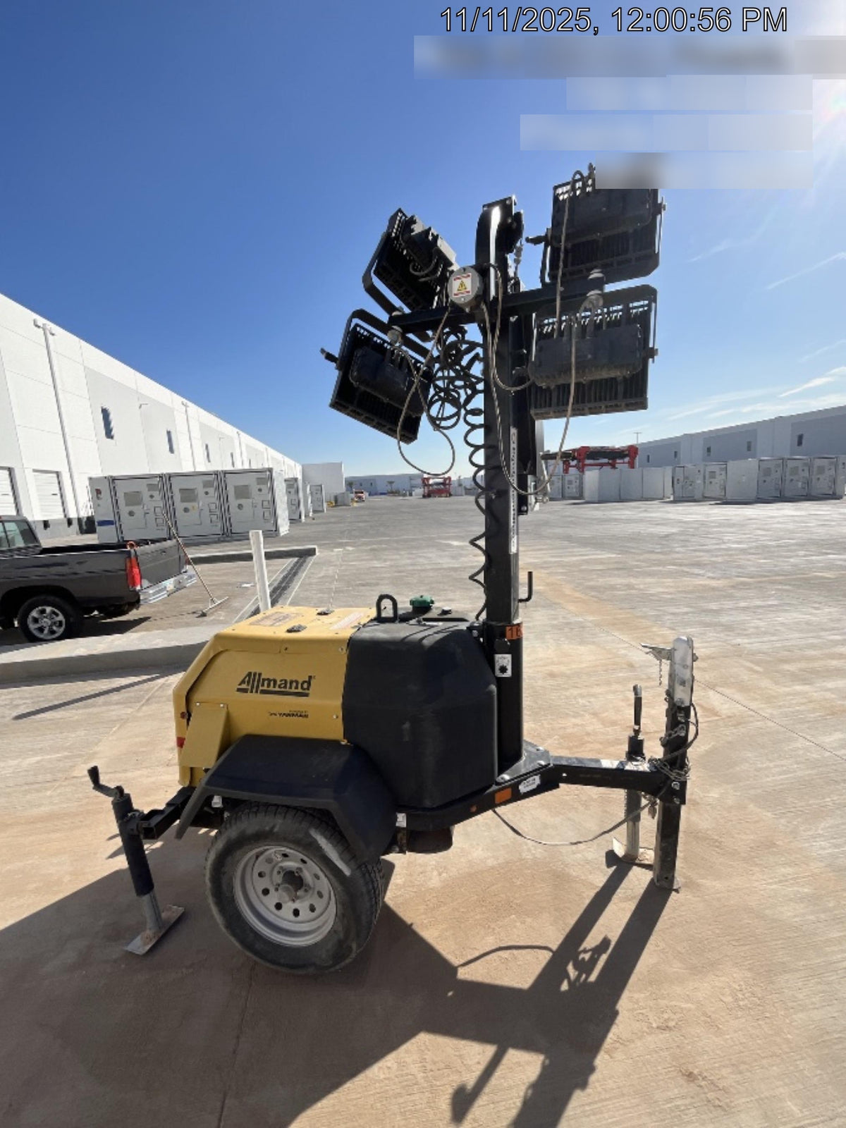 2021 Allmand NLV3GR (4) LED Light Fixture 350W, 23' Vertical Mast, 3kW Prime, Towable, Deep Sea L401, Leveling Jacks, Yanmar T4F 5.8hp