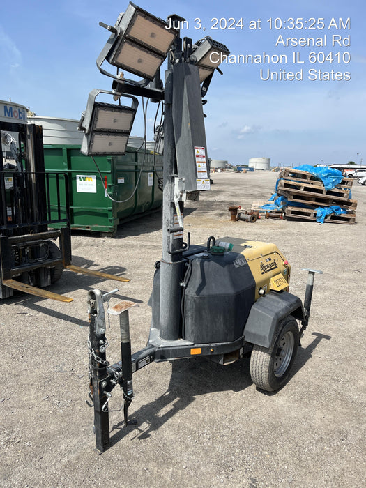 2022 Allmand NLV3GR (4) LED Light Fixture 350W, 23' Vertical Mast, 3kW Prime, Towable, Deep Sea L401, Leveling Jacks, Yanmar T4F 5.8hp