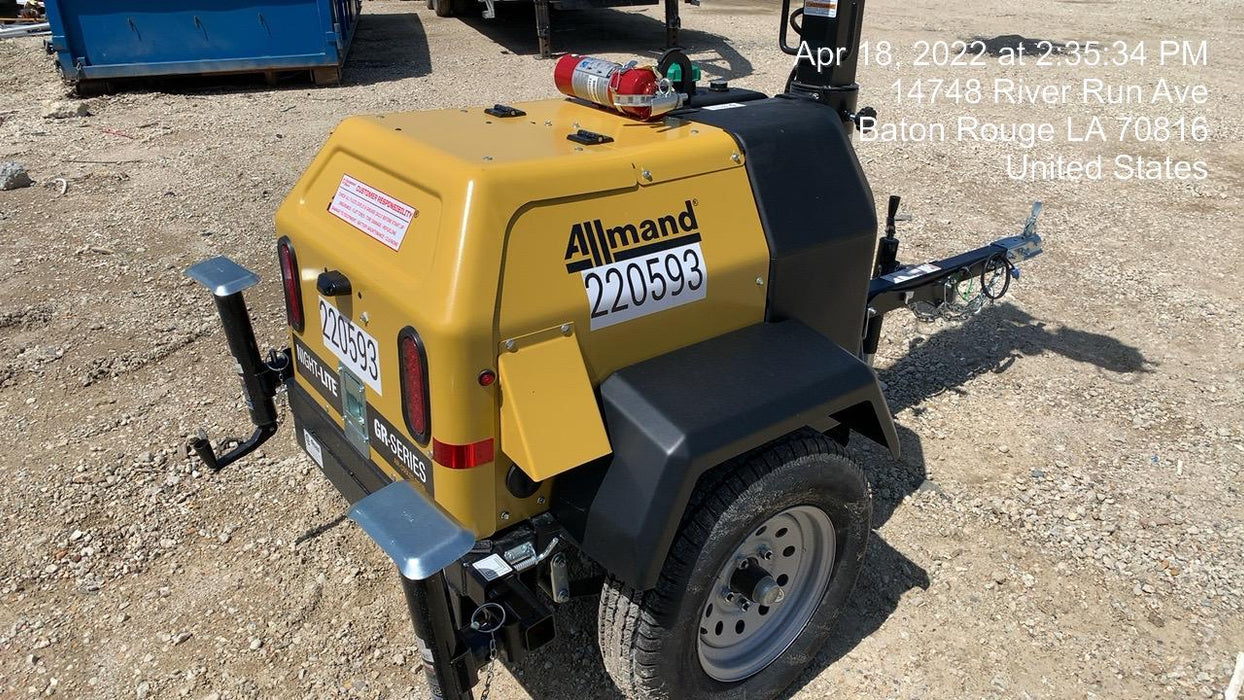 2022 Allmand NLV3GR (4) LED Light Fixture 350W, 23' Vertical Mast, 3kW Prime, Towable, Deep Sea L401, Leveling Jacks, Yanmar T4F 5.8hp