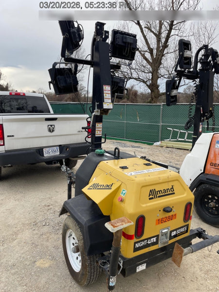 2021 Allmand NLV3GR (4) LED Light Fixture 350W, 23' Vertical Mast, 3kW Prime, Towable, Deep Sea L401, Leveling Jacks, Yanmar T4F 5.8hp