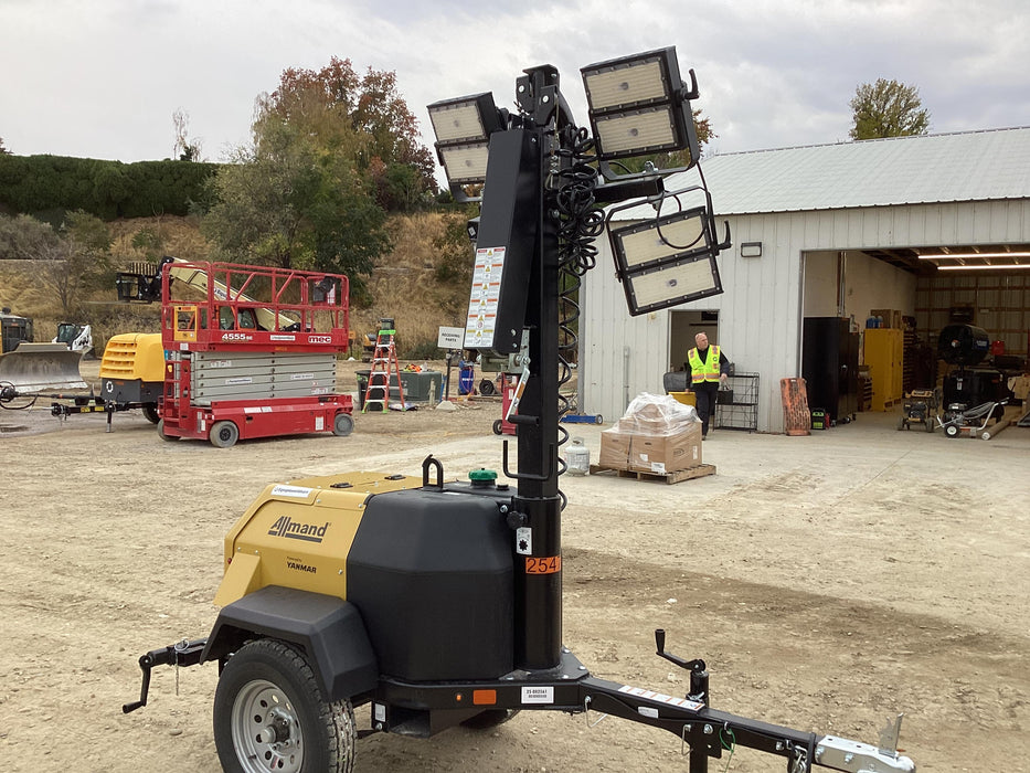 2022 Allmand NLV3GR (4) LED Light Fixture 350W, 23' Vertical Mast, 3kW Prime, Towable, ES Decals, T3
