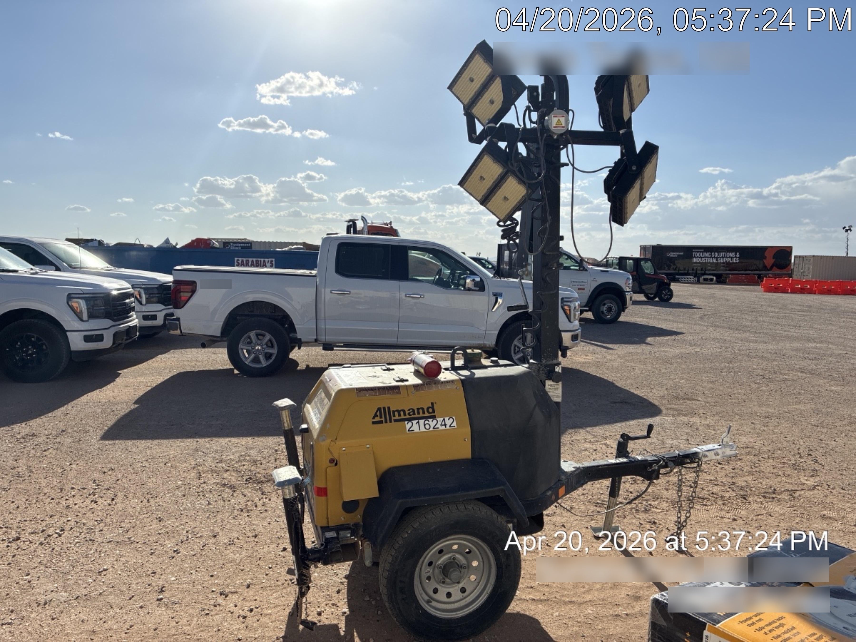 2022 Allmand NLV3GR (4) LED Light Fixture 350W, 23' Vertical Mast, 3kW Prime, Towable, Deep Sea L401, Leveling Jacks, Yanmar T4F 5.8hp