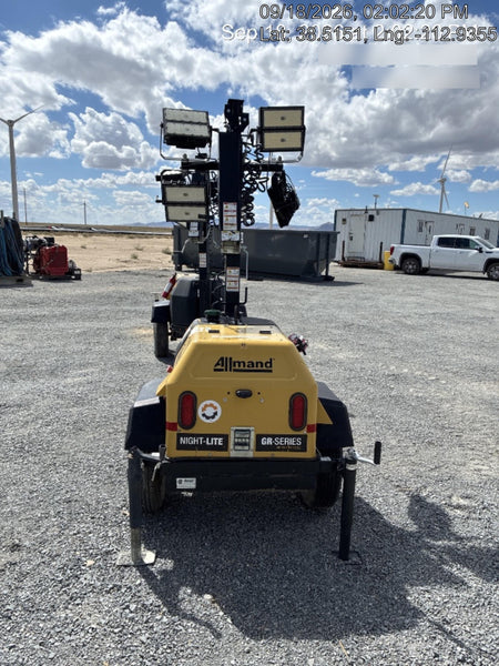 2022 Allmand NLV3GR (4) LED Light Fixture 350W, 23' Vertical Mast, 3kW Prime, Towable, Deep Sea L401, Leveling Jacks, Yanmar T4F 5.8hp
